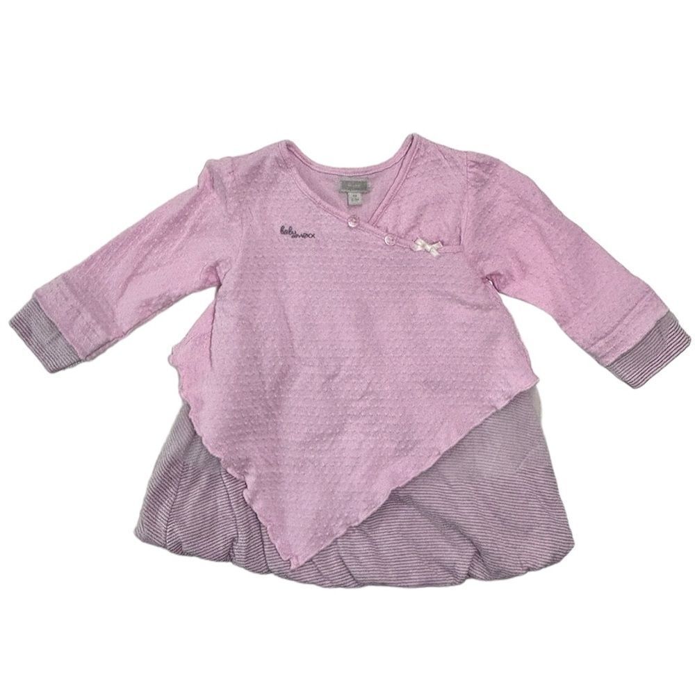 MEXX | Girls Pink Gray Striped Layered Long Sleeve Casual Dress Baby 6-9 Months